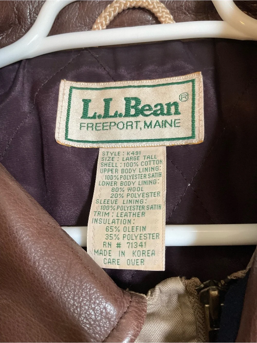 L.L. Bean Men’s Taupe Field Coat with Dark Brown Collar
